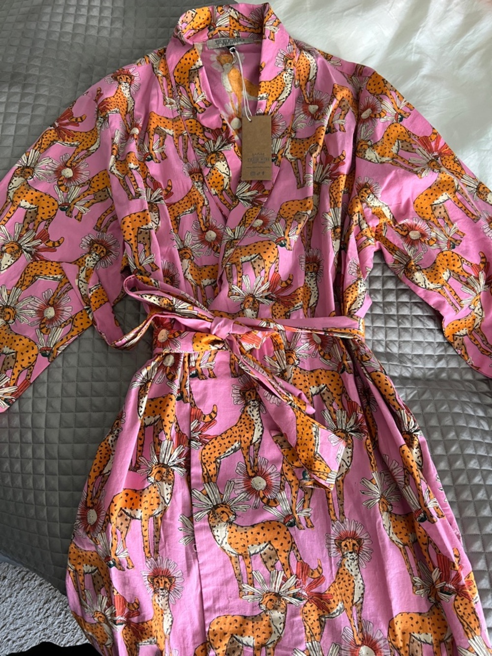 Women’s Pink Animal-Print Cotton Robe